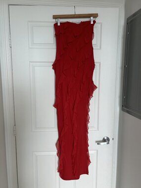 Oh Polly Nevalli Bandeau Ruffle Detail Maxi Dress